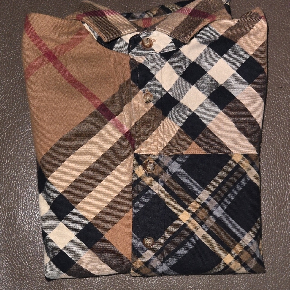 Burberry Kids Plaid Button Down Shirt - Brown, Black, and Cream
